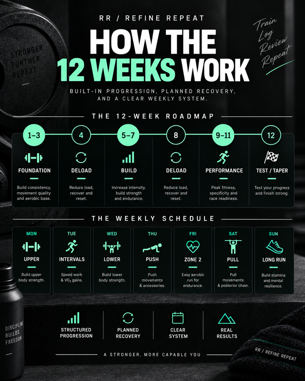 REFINE REPEAT HYBRID 12 twelve-week training roadmap and weekly schedule